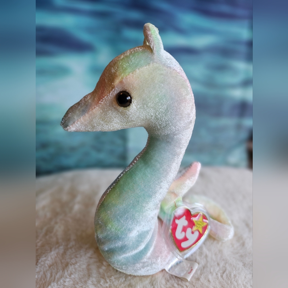 RARE VTG TY ORIGINAL BEANIE BABY "NEON" SEAHORSE W/TAGS & ERRORS